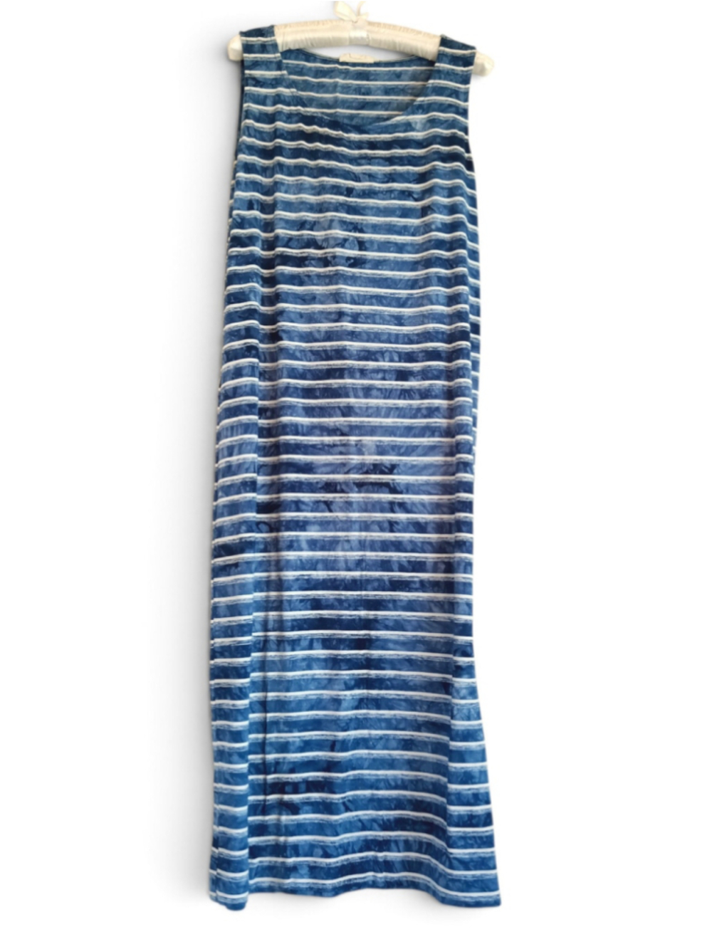 Style & Co Tank Dress tie dye maxi stretch striped casual comfy blue white MED